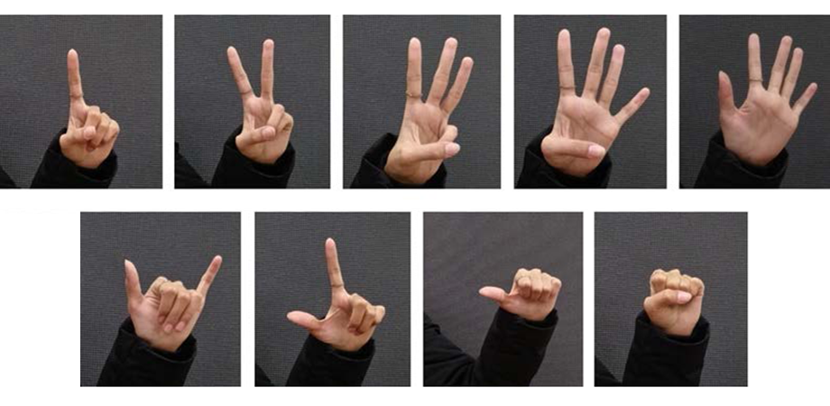 Images of nine interactive hand gestures